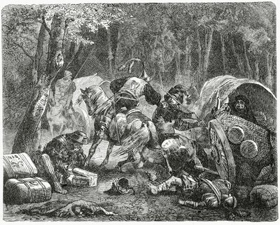 Adelsmenn som plyndrer reisende kjøpmenn, 1882 av English School