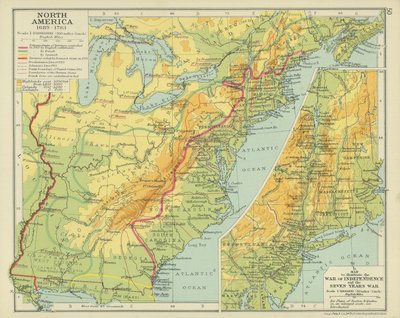 Nord-Amerika 1689–1783 (fargelitografi) av English School
