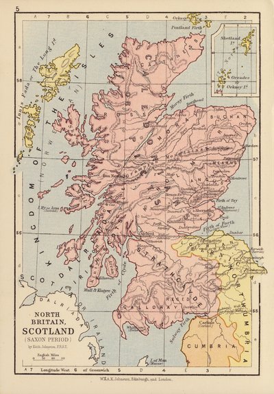 Nord-Storbritannia, Skottland, saksisk periode (fargelitografi) av English School