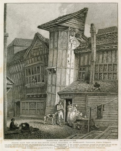 Nordøst Utsikt over et gammelt hus som nylig sto i Sweedons Passage, Grub Street av English School