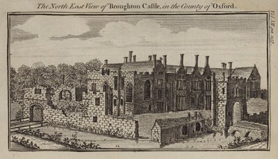 Nordøst-utsikt over Broughton Castle, Oxfordshire av English School