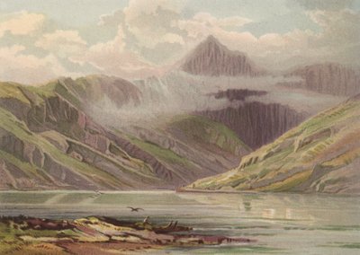 Nord for Wales, Snowdon fra Llyn Llydaw (farge litho) av English School
