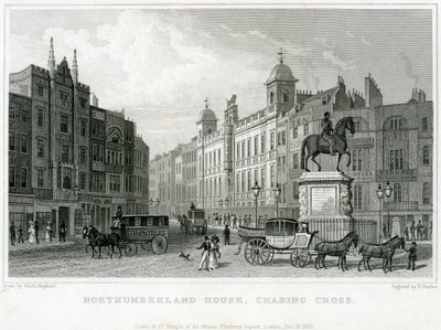 Northumberland House, Charing Cross. Bishs Lottery Office, nr. 9 Charing Cross, ligger ved siden av Golden Cross Hotel av English School