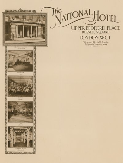Notatpapir fra The National Hotel, Upper Bedford Place, Russell Square av English School