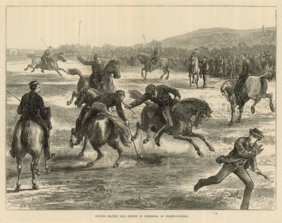 Offiserer som spiller polo (hockey på hesteryggen) på Woolwich Common av English School