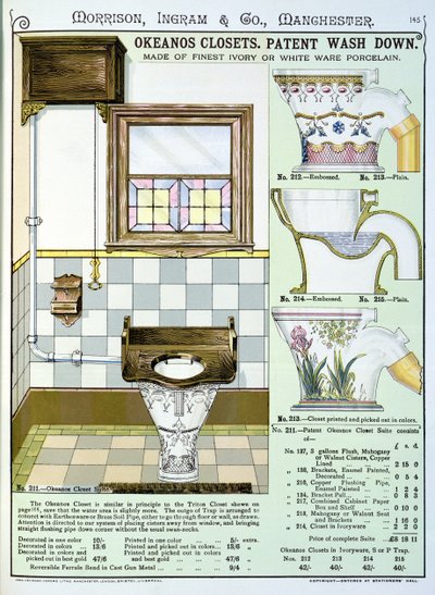 Okeanos-skap fra en katalog over sanitærvarer produsert av Morrison, Ingram & Co., Manchester, utgitt ca. 1890 av English School