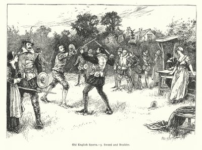 Alte englische Sportarten, Schwert und Buckler (Gravur) von English School