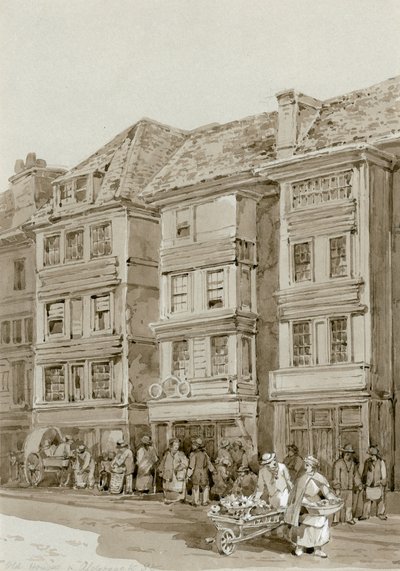 Gamle hus i Aldersgate Street (wc på papir) av English School