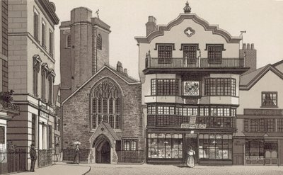 Gamle hus i Cathedral Yard (litho) av English School