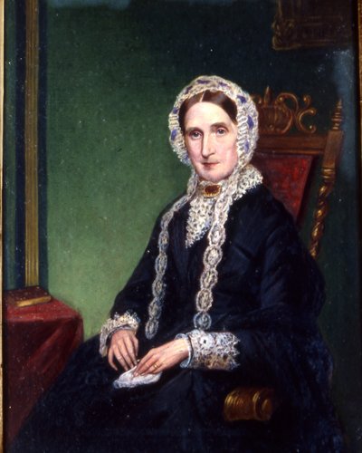 Old Lady in Widows Weeds, ca. 1850 (olje på lerret) av English School