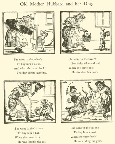 Gamle mor Hubbard og hunden hennes (tresnitt) av English School