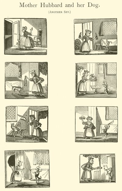 Gamle mor Hubbard og hunden hennes (tresnitt) av English School