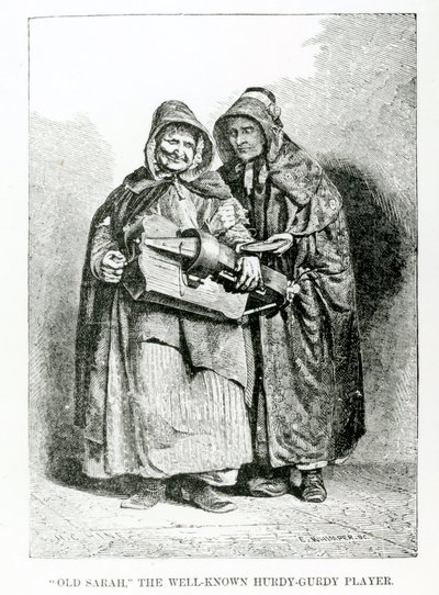 Gamle Sarah Den velkjente Hurdy-Gurdy-spilleren, ca. 1840 av English School