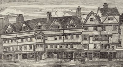 Gamle hus på Holborn Bars, London av English School