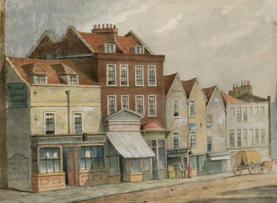 Gamle hus i Upper Street, Islington, overfor kirken (wc på papir) av English School