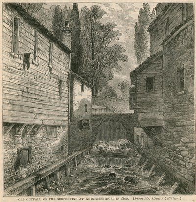 Gammelt utløp av Serpentine ved Knightsbridge i 1800 av English School