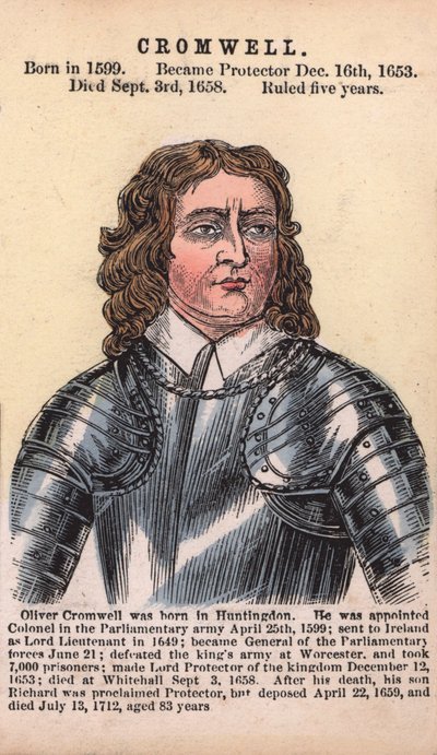 Oliver Cromwell, Protector (farget gravering) av English School