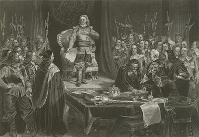 Oliver Cromwell nektet Englands krone, 1657 av English School