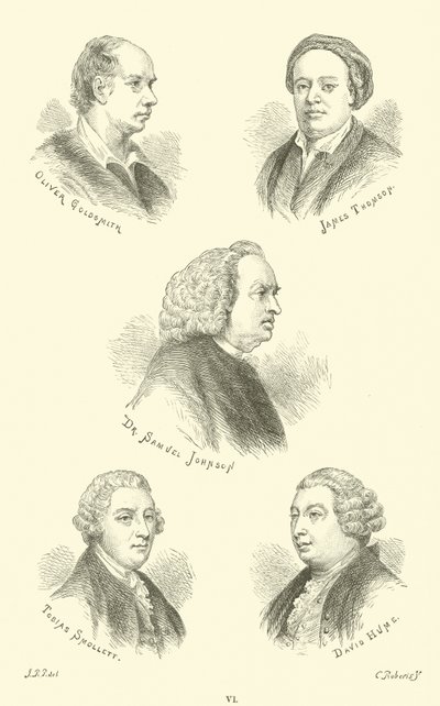 Oliver Goldsmith, James Thomson, Dr. Samuel Johnson, Tobias Smollett, David Hume av English School