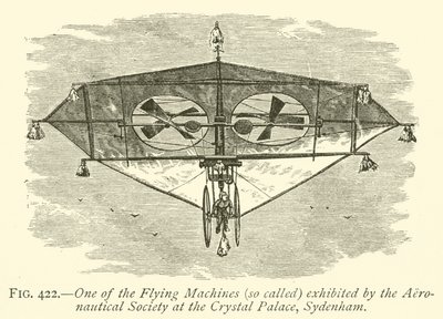 En av de flyvende maskinene (såkalt) utstilt av Aeronautical Society på Crystal Palace, Sydenham (gravering) av English School