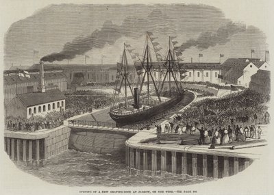Åpning av en ny Graving-Dock ved Jarrow, på Tyne (gravering) av English School