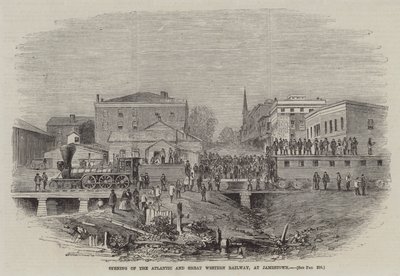 Åpning av Atlantic and Great Western Railway, i Jamestown (gravering) av English School