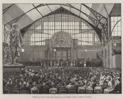 Åpning av Edinburgh-utstillingen av prins Albert Victor av Wales (gravering) av English School