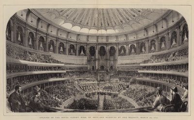 Åpning av Royal Albert Hall of Arts and Sciences av Hennes Majestet, 29. mars 1871 (gravering) av English School