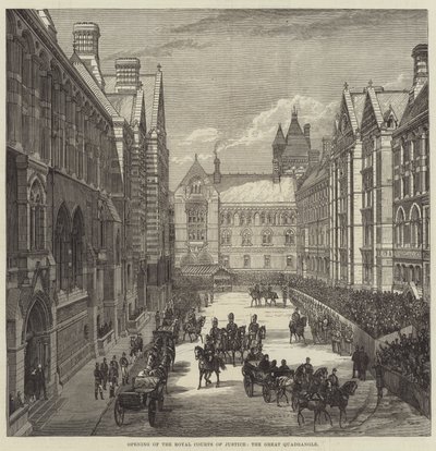 Åpning av Royal Courts of Justice, Great Quadrangle (gravering) av English School