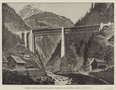 Åpning av St Gothard Railway, Viaduct på Maderan Valley (gravering) av English School