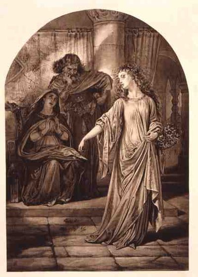 Ophelia, i Hamlet av William Shakespeare (1564-1616) (gravering) av English School