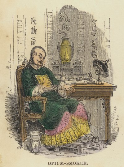 Opium-Smoker (farget gravering) av English School