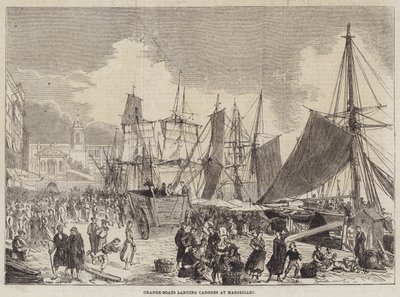 Oransjebåter som lander last i Marseille (gravering) av English School