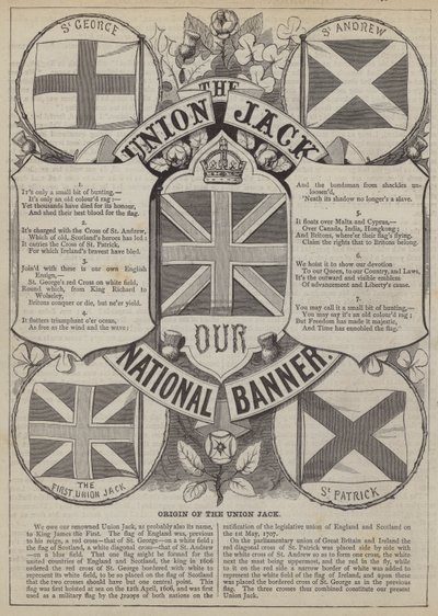 Opprinnelsen til Union Jack (gravering) av English School
