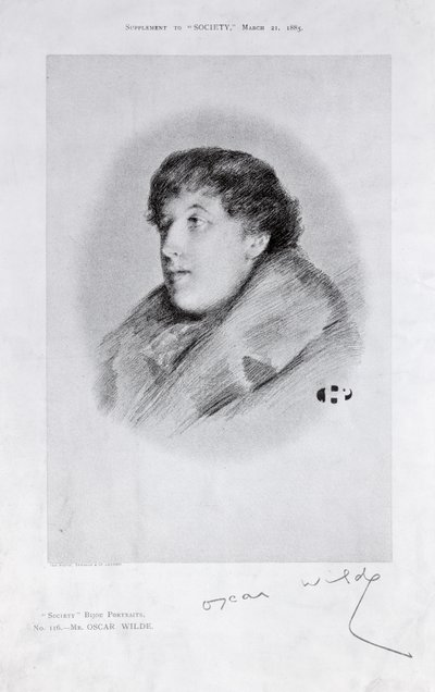 Oscar Wilde (1854-1900) et Bijou-portrett, fra Society av English School