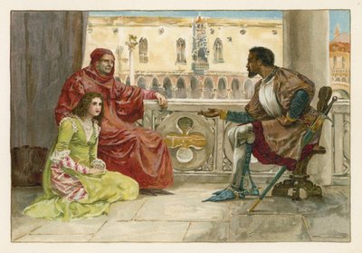 Othello snakker med Desdemona og faren hennes av English School