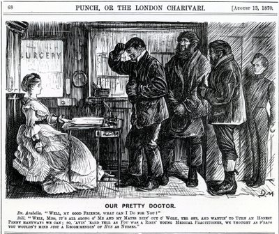 Our Pretty Doctor, publisert i Punch Magazine, 1870 av English School