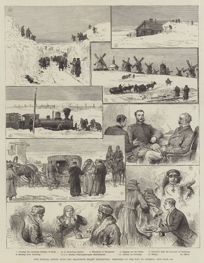 Vår spesielle kunstner med Jeannette Relief Expedition, Skisser på vei til Sibir (gravering) av English School