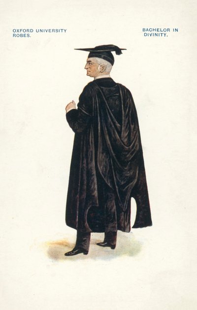 Oxford University Robes: Bachelor i teologi (fargelitografi) av English School