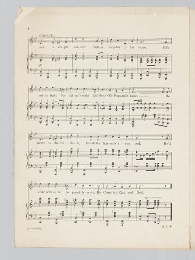 Side 4 av et partitur for sangen Just a Soldier av English School