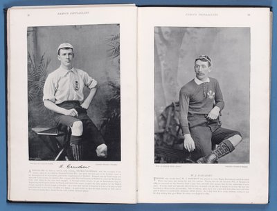 Seite aus Berühmte Fußballer 1895-96, mit Thomas Crawshaw und William Bancroft, 1896 von English School
