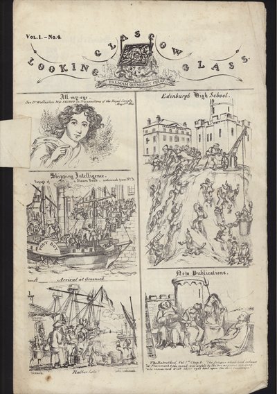 Side fra brosjyre om Glasgow Fair, publisert 23. juli 1835 (gravering) av English School