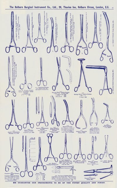 Side fra katalog over kirurgiske instrumenter, ca. 1900 (lito) av English School
