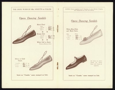 Sider fra katalogen over Gambas berømte Milan Toe Ballet Shoe (litho) av English School