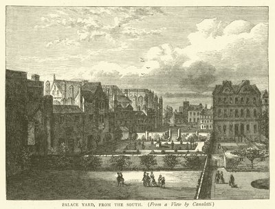 Palace Yard, fra sør, fra utsikt fra Canaletti (gravering) av English School