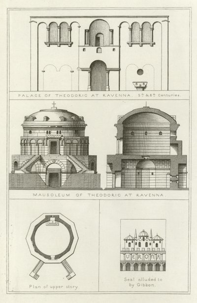 Theodoric palass og mausoleum i Ravenna, Italia, 5. og 6. århundre av English School