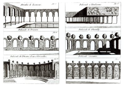 Palisade-design, fra Theory and Practice of Gardening, av Antoine-Joseph Dezallier DArganville (1680-1765), utgitt ca. 1709 av English School