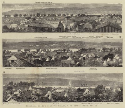 Panorama over diamantfeltene, Vaal-elven, Sør-Afrika (gravering) av English School