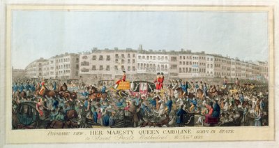 Panoramautsikt. Hennes Majestet Dronning Caroline går i staten til St. Pauls Cathedral, 20. november 1820, pub. 1821 (akvatint på papir) av English School