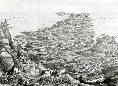 Panoramautsikt over India fra Himalaya-fjellene, designet av T. Packer, 1857 av English School